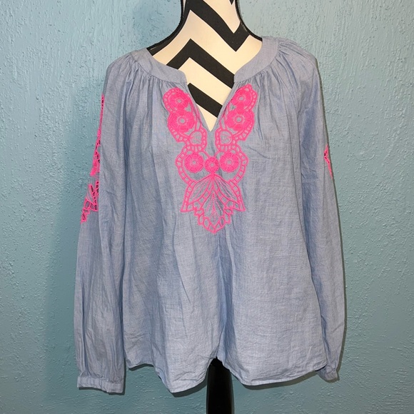 Amabella Embroidered Top in Bluebelle Chambray - Picture 1 of 7